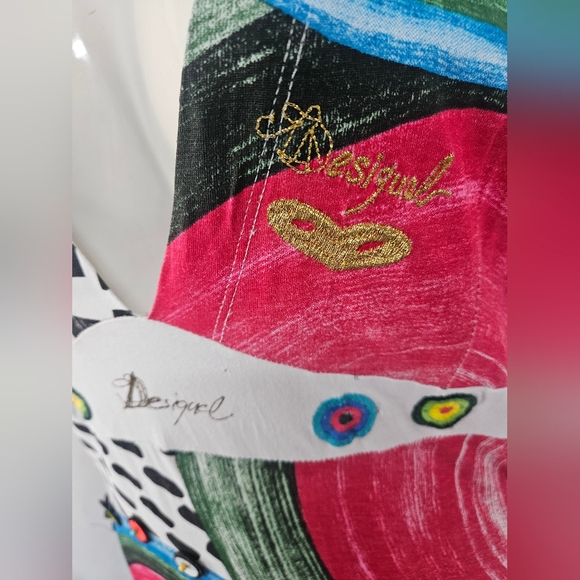 Desigual Patchwork Cotton Mini Dress Size 6 Boho Art Print Embroidered - Picture 4 of 11